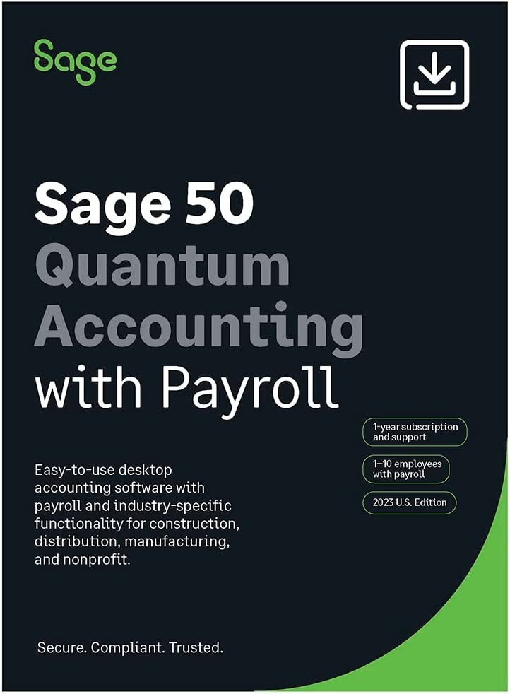 Sage 50 Quantum Accounting 2023 U.S. with Payroll 5-User 1-Year Subscription Small Business Accounting Software [PC Download]